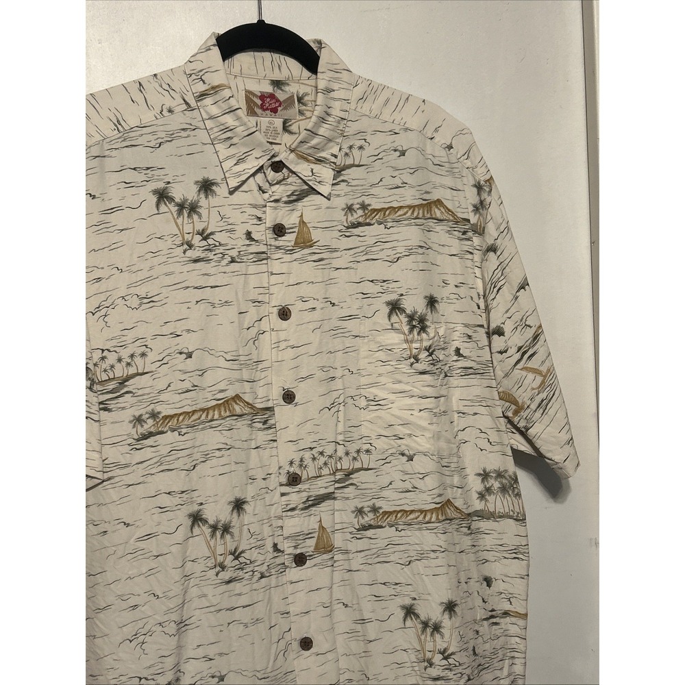 Hilo Hattie Aloha Print Hawaiian Men's Beige Colored 70% Silk and 30% Linen XL